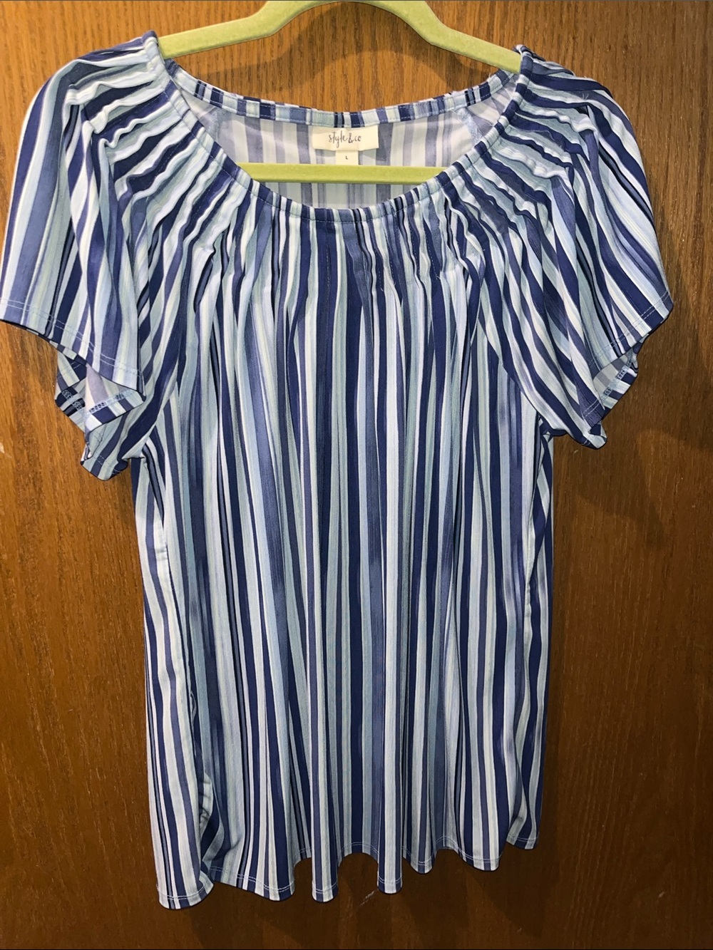 Style & Co. Blue and White Striped Short Sleeve Tunic